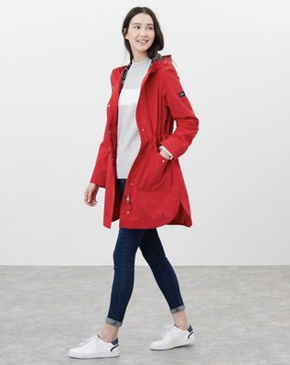 Miolla 英國品牌Joules 紅色內里黑白點/彩點 防風防水腰間繫帶長版外套
