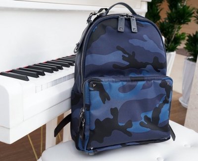 Valentino 汎倫鐵諾 Jacquard Camouflage Backpack 大型後背包 藍迷彩