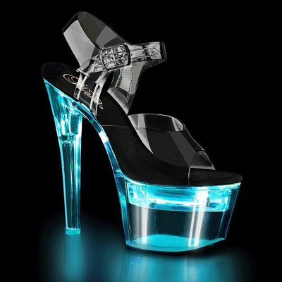 Shoes InStyle《七吋》美國品牌 PLEASER 原廠正品透明LED幻燈閃爍厚底高跟涼鞋 『紫紅藍綠黑色』