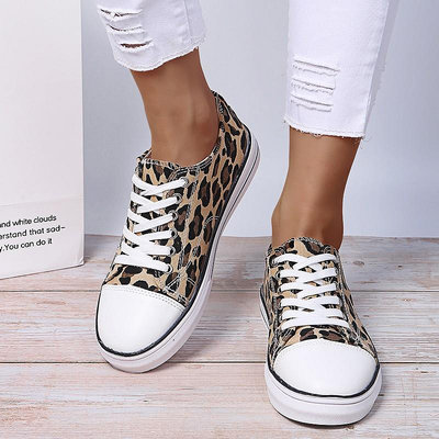 Large canvas Flat shoes with leopard print for women autumn