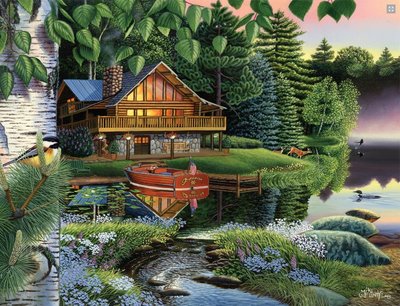 美國進口拼圖 WHI 繪畫風景 夢幻森林 湖畔 渡假別墅 1000片拼圖 976PZ