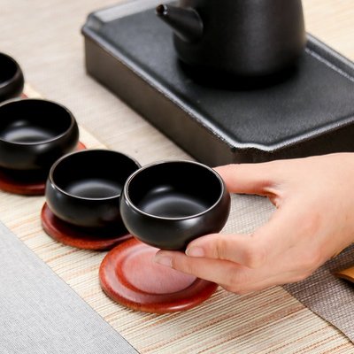現貨 黑檀木茶杯墊架組合 實木品茗茶杯茶托套組隔熱功夫茶具茶道配件正品促銷