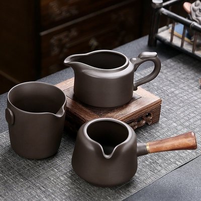 特賣-功夫茶具紫砂側把公道杯大號茶海茶壺茶具套裝配件茶漏