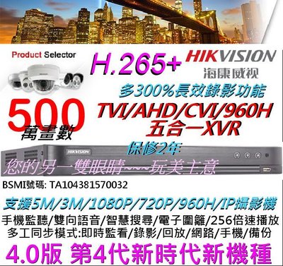 防駭主機 玩美主意 H265+ 500萬 海康威視 16路16聲音DVR 4K 五合一 AHD/TVI/CVI/類比混插