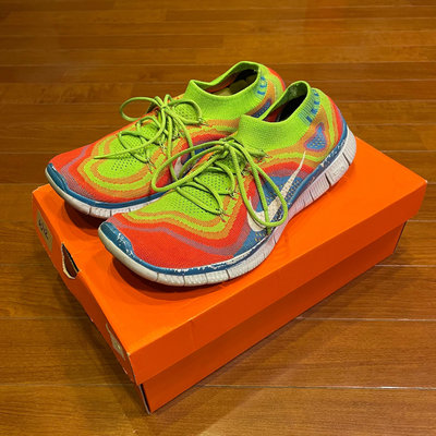 Nike Free Flyknit 5.0 男運動編織赤足慢跑鞋 余文樂著用款 彩虹天氣圖配色 輕量襪套式 US10.5