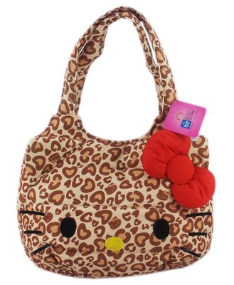 【卡漫迷】 Hello Kitty 手提包 ㊣版 手提袋 肩背包 愛心豹紋 凱蒂貓 魔鬼氈 日本限定(大)