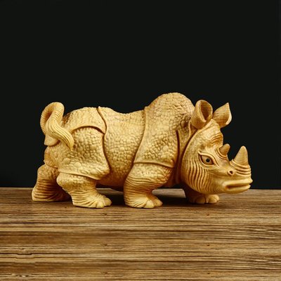 精品樂清黃楊木雕擺件手把件把玩實木卡通飾品雕刻工藝品動物犀牛