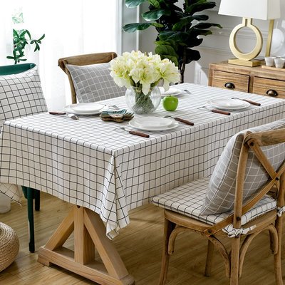 桌巾現代簡約滌棉加厚格子幾何長方形茶幾餐桌布工廠