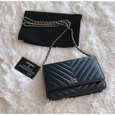 Chanel trendy woc 黑色 山形紋 金鍊 翻蓋包 鏈條包 斜背包