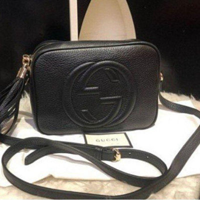 GUCCI Soho Disco 黑色牛皮流蘇包 308364 斜背包 肩背包