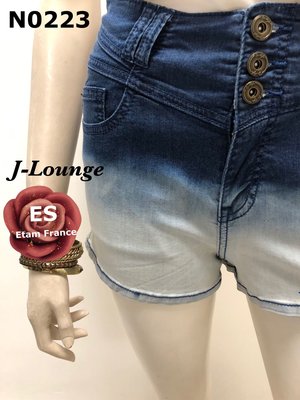 N0223 全新微瑕法國Etam ES漸層藍渡假風格高腰牛仔短褲夏威夷海灘denim shorts J-Lounge