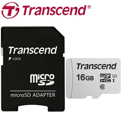 含稅附發票 Transcend 創見 16GB microSDHC TF U1 C10 300S 記憶卡 附轉卡