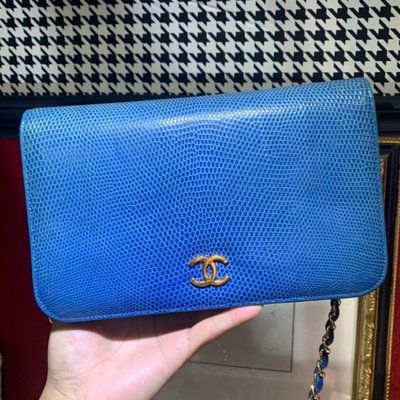 Chanel vintage 藍色蜥蜴皮woc鏈條包信封包