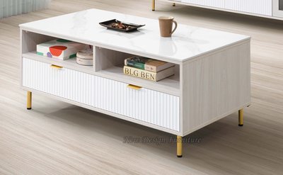 【N D Furniture】台南在地家具-奢華北歐風木心板二抽120cm亮面岩板茶几YH