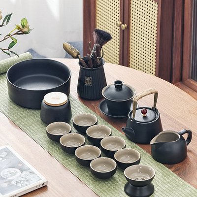 黑陶日式茶具套裝家用客廳簡約功夫茶具辦公室整套茶盤廠家直銷