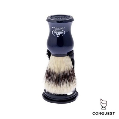 【 CONQUEST 】OMEGA 義大利 專業修容鬍刷品牌 100%純豬鬃毛 經典款刮鬍刷(含刷架)鬍皂刷 80265