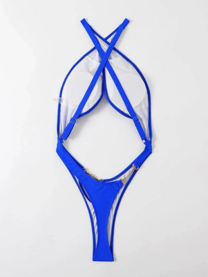 歐美新款純色性感綁帶連體性感泳衣bikini比基尼速賣通