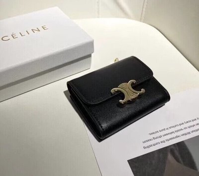 美國代購 Celine 新款Triomphe凱旋門釦三折 短皮夾卡包零錢包*附購證