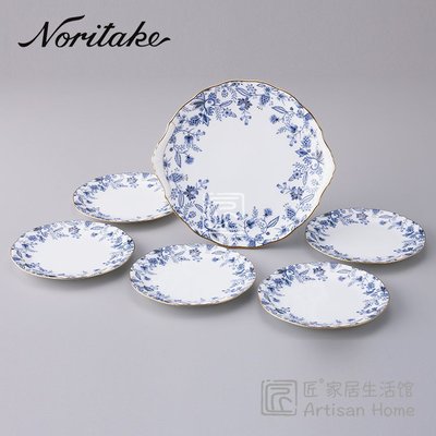 【熱賣下殺】現貨日本Noritake則武藍色伊甸園骨瓷點心盤甜品盤藍白