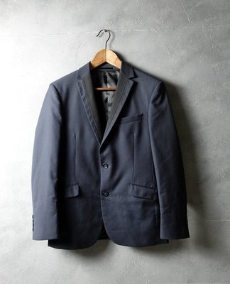 義大利品牌 SST&C 深藍 羊毛混紡 合身版 休閒西裝外套 46A