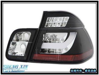 《晟鑫》全新 高品質 BMW E46 02~04年 類F10 光柱 LED方向燈 4門專用 透明黑底尾燈組