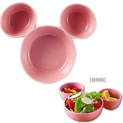 ♡fens house♡日本進口 米奇 mickey 大臉 造型 粉色 三格 陶瓷 碗 餐具