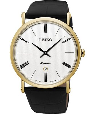 SEIKO 精工 Premier 系列超薄石英腕錶(SKP396J1)-銀x金框/41mm7N39-0CA0K