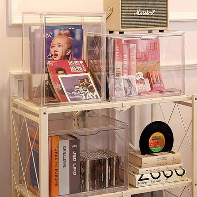 現貨 專輯收納盒展示架柜壓克力箱cd透明防塵碟片架子黑膠唱片收集卡帶 收纳包