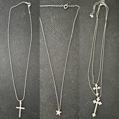 十字架 銀色星星 飾品 女性配件 掛鍊 垂墜 頸鍊