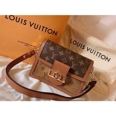 【二手】Louis Vuitton LV DAUPHINE 達芙妮 Mini  帆布 拼皮郵差包M44580