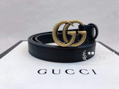 A9775 Gucci黑色GG馬孟復古金系版2cm腰帶/409417 (遠麗精品 台北店)