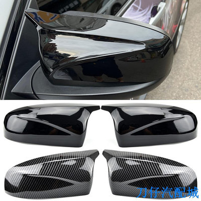 刀仔汽配城BMW 2 件裝側翼後視改裝汽車造型亮黑色碳纖維圖案後視鏡蓋適用於寶馬 X5 E70 X6 E71 2008-2013