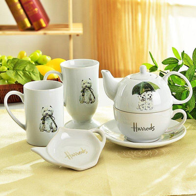 茶藝師 英國哈羅斯Harrods外貿出口西高地小熊骨瓷陶瓷茶壺子母壺咖啡杯