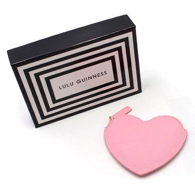 絕版最後一個 現貨 正品 英國 Lulu Guinness 粉色 愛心 真皮 拉鍊 零錢包 盒裝 自用 送禮