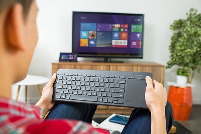 繁體注音版Microsoft微軟多媒體無線鍵盤+多點觸控軌跡板滑鼠All-in-One Media巧克力靜音防水鍵盤