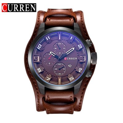 【CURREN/卡瑞恩】正品 品牌男士大錶盤皮帶運動手錶 日曆顯示 外貿熱賣石英男錶 現貨供應 三眼裝飾手錶