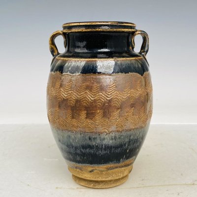 古瓷器 古董瓷器 吉州窯雙系罐高15.5公分直徑11公分編號2010300-23642