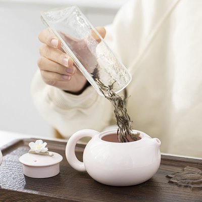 熱銷 高端功夫茶具套裝粉色系列茶壺玻璃公道杯三才碗輕奢家用排水茶盤 可開發票