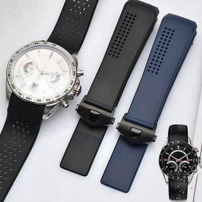 全館免運 代用於 TAG HEUER CARRERA 手錶鏈 20 22MM 矽膠錶帶豪雅橡膠錶帶鏈手錶配件 可開發票