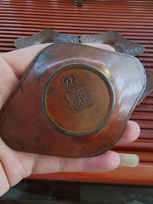 日本老錫杯托 落款“藤廣12”老錫茶托 錫胎包銅皮 百年老工