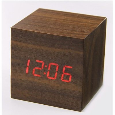 夜光懶人方形木頭時鐘 LED數字木質電子鬧鐘