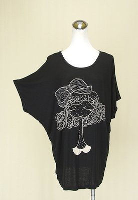 韓版 黑色童趣娃娃圓領短袖棉質洋裝連身裙長版F號(75024)
