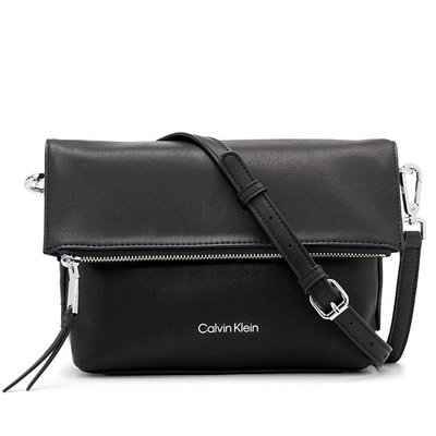 【美麗小舖】Calvin Klein CK 黑色 素面皮革 翻蓋包 斜背包 側背包 肩背包~C53601 全新正品現貨