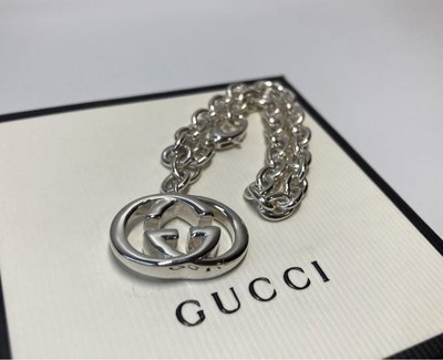 Gucci中性款銀色立體標誌銀鏈手鍊
