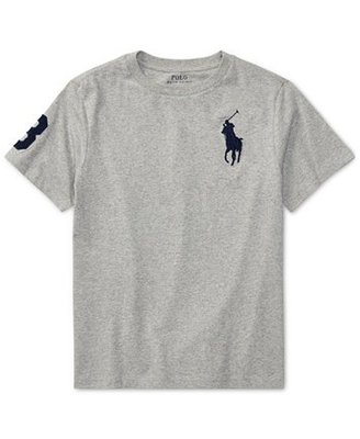 【Polo Ralph Lauren】大男童大馬短袖T恤 數字3 純棉 素面短t 圓領短袖T恤 灰色 潮T