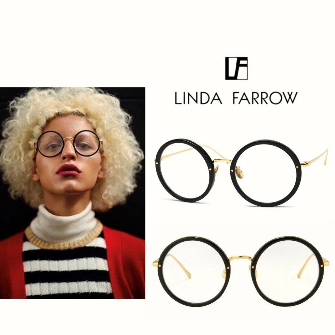 LINDA FARROW▻ ( 黑色框×22K高級鈦金屬金色) 22K鍍鈦金屬大圓框框型