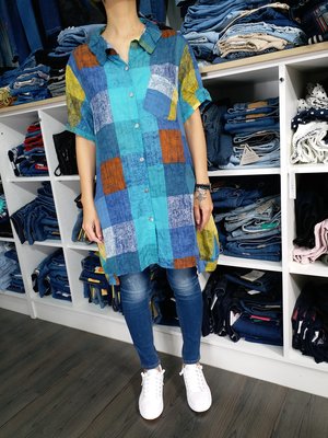 正韓korea韓國進口DMG藍色彩大格紋短袖襯衫短袖洋裝 現貨 小齊韓衣