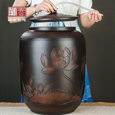 pjai儲水桶陶瓷水缸儲水用家用老式帶蓋抽水茶臺泡茶儲水罐裝