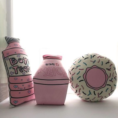 粉色小抱枕創意印花養樂多甜甜圈靠墊兒童房飄窗裝飾萌