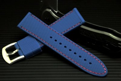 18mm silicone 網紋賽車疾速風格深藍色矽膠錶帶,不鏽鋼製錶扣,紅色縫線,雙錶圈,diesel oris
